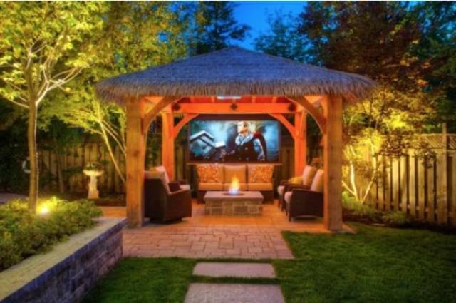 cool product fire pit under a gazebo