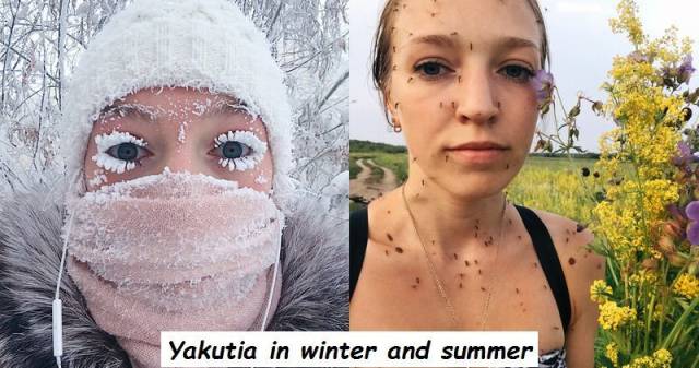funny picture of anastasia gruzdeva - Yakutia in winter and summer