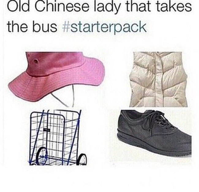 funny starter pack memes - Old Chinese lady that takes the bus