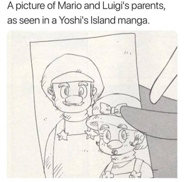 mario and luigi's parents - A picture of Mario and Luigi's parents, as seen in a Yoshi's Island manga.