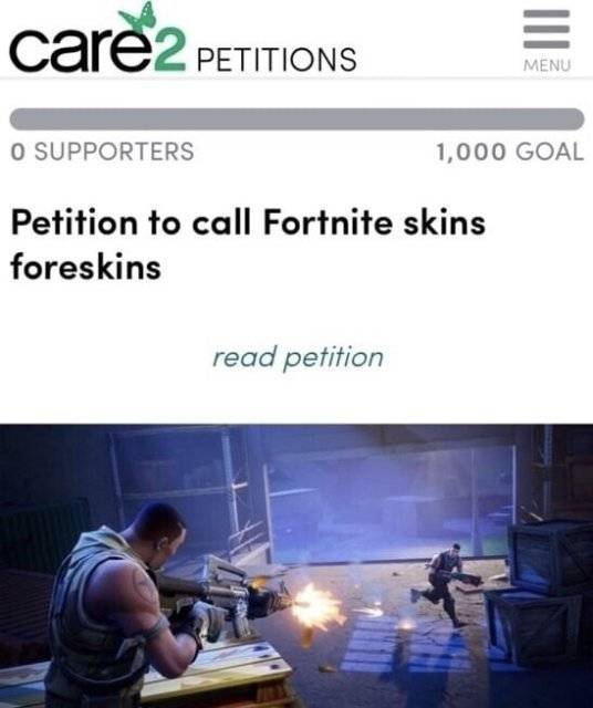 fortnite hd background - care2 Petitions Menu O Supporters 1,000 Goal Petition to call Fortnite skins foreskins read petition