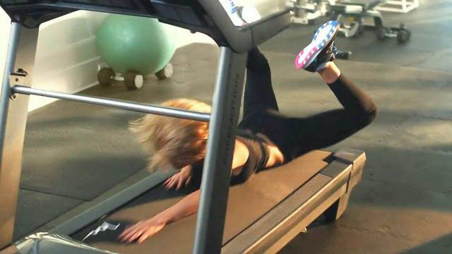 random picture - funny picture of woman falling on the treadmill