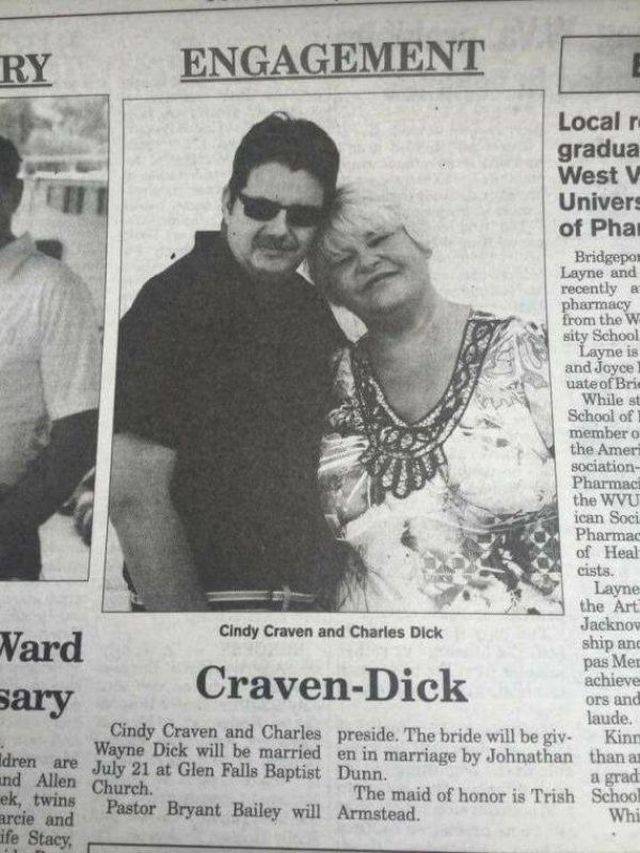 random picture of a newspaper engagement announcement of Craven-Dick