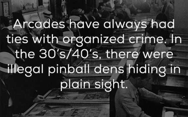 monochrome photography - Arcades have always had ties with organized crime. In the 30's40's, there were illegal pinball dens hiding in plain sight.