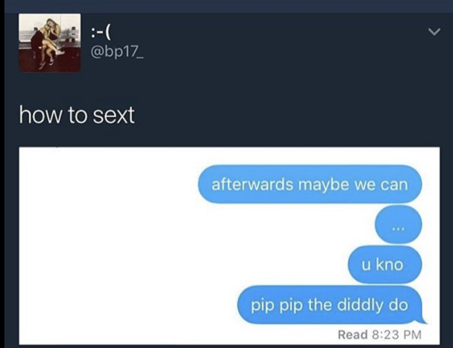 pip pip the diddly doo meme - how to sext afterwards maybe we can u kno pip pip the diddly do Read