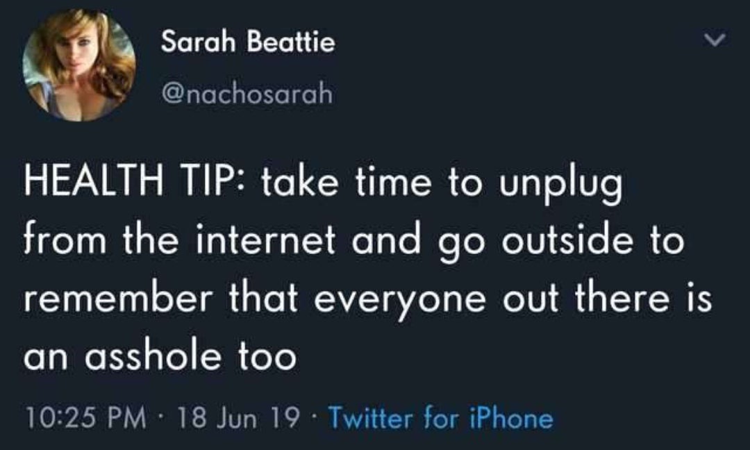 ben shapiro right side of history tweet - Sarah Beattie Health Tip take time to unplug from the internet and go outside to remember that everyone out there is an asshole too 18 Jun 19. Twitter for iPhone