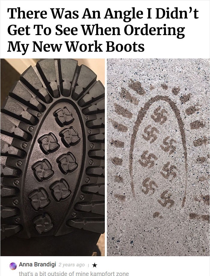 swastika boot tread - There Was An Angle I Didn't Get To See When Ordering My New Work Boots Anna Brandigi 2 years ago that's a bit outside of mine kampfort zone