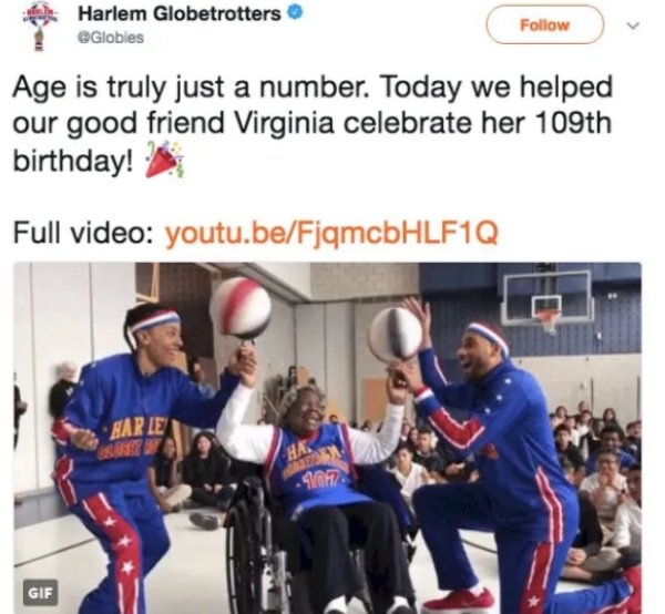 harlem globetrotters virginia mclaurin - Harlem Globetrotters Age is truly just a number. Today we helped our good friend Virginia celebrate her 109th birthday! Full video youtu.beFjqmcbHLF1Q Harle 1077 Gif