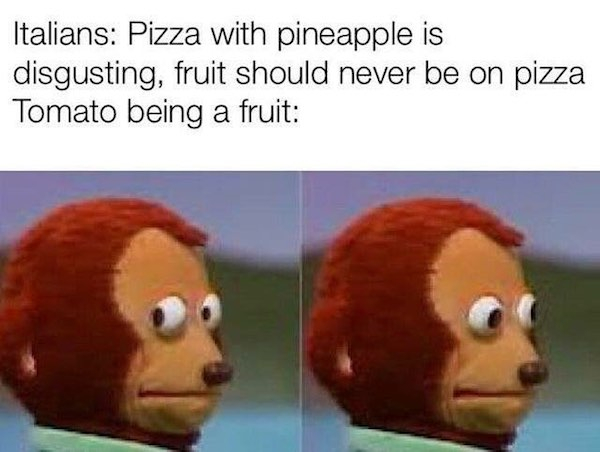 time traveller memes reddit - Italians Pizza with pineapple is disgusting, fruit should never be on pizza Tomato being a fruit