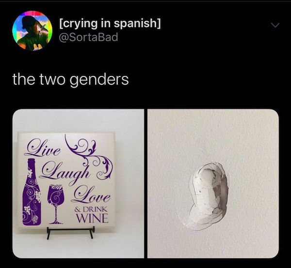 crying in spanish the two genders Live by Laugh To Love I Wine & Drink