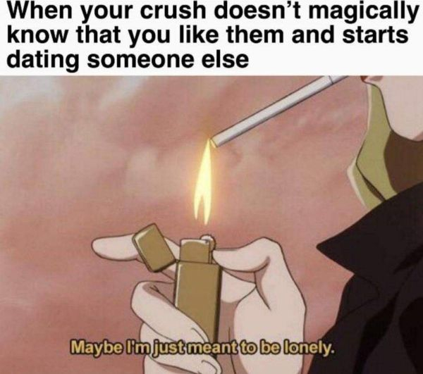 maybe im just meant to be alone meme - When your crush doesn't magically know that you them and starts dating someone else Maybe I'm just meant to be lonely.