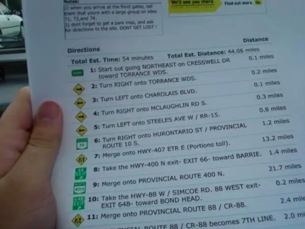 document - We'll see you there Find out more holes Piwe you are at the front atte hem that youre with a large group e s 73 and 74 p ont forget to get a parkman, and ask directions to the site. Dont Get Lost Directions Distance Total Est. Time 54 minutes T