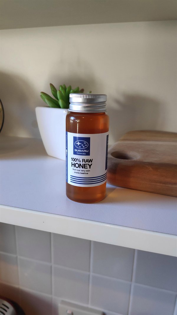 “Subaru branded honey from my local dealership. harvested from their rooftop.”