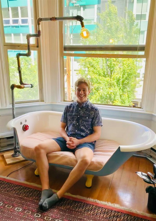 “This couch I made out of a bathtub.”