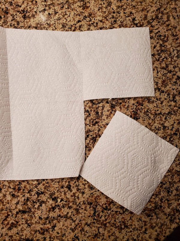 “These paper towels can split along the other axis, creating squares.”