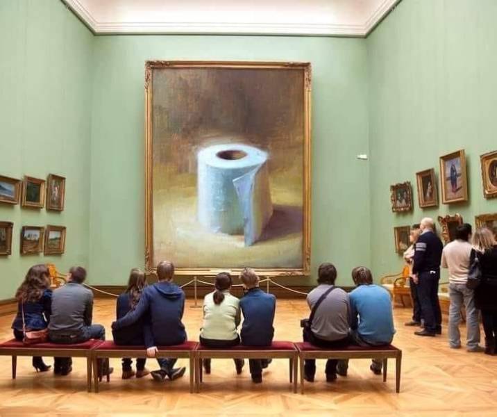 toilet paper roll painting in an art museum