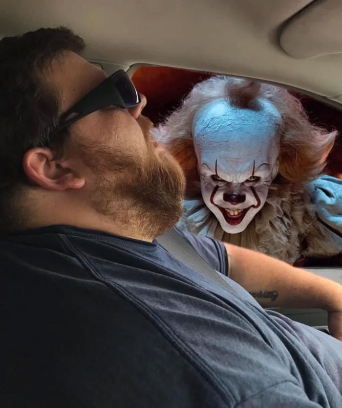 photoshopped sleeping husband - horror clown