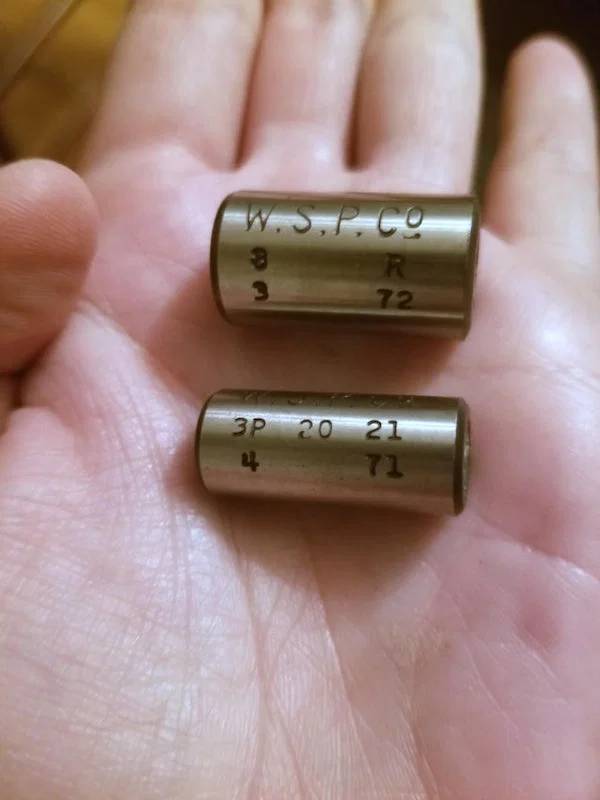 "Found these in my grandma’s old jewellery box. Tried googling W.S.P. Co. but no link to whatever these are. They’re pretty solid, and somewhat heavy."A: "Those are screw machine cold heading punches. I still use them daily. Wsp is from wrentham tool"