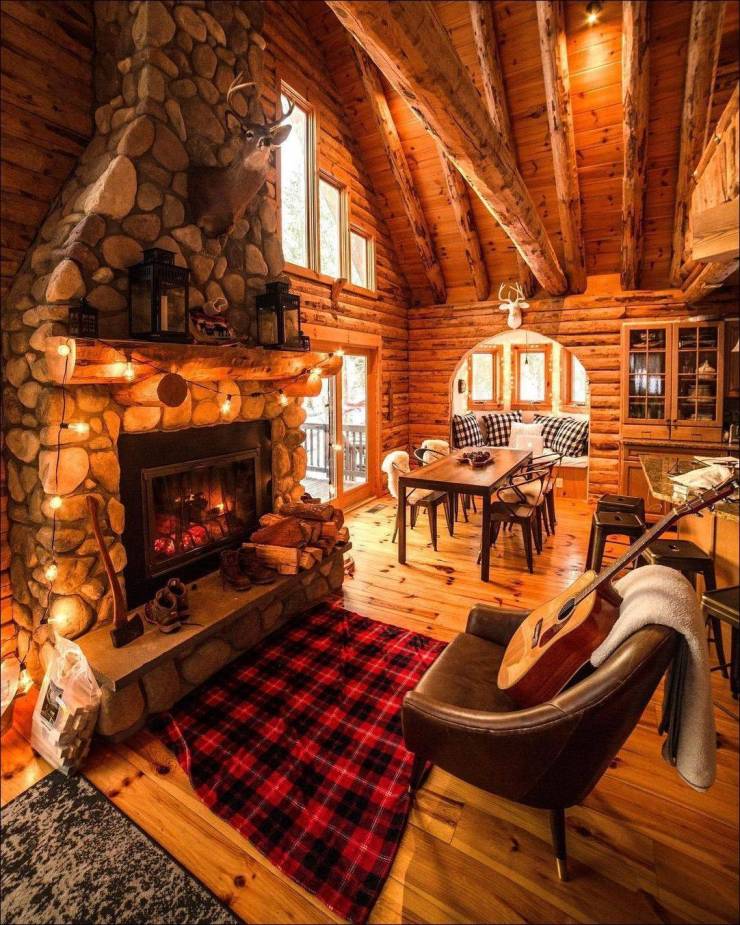 winter cabin interior