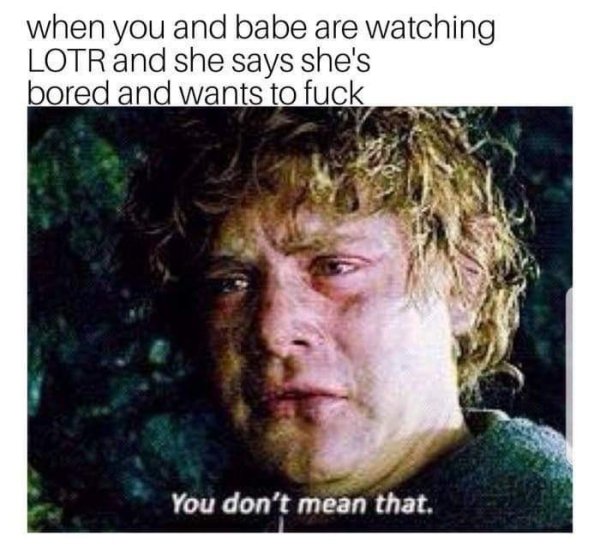 lord of the rings sad - when you and babe are watching Lotr and she says she's bored and wants to fuck You don't mean that.