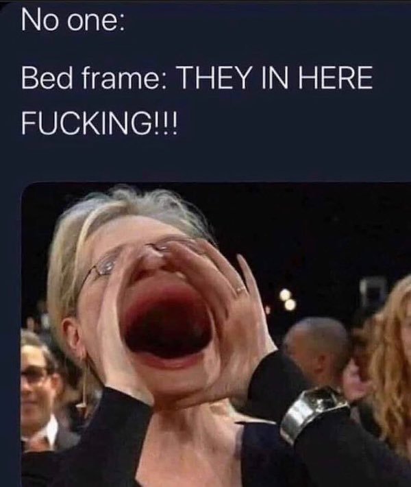 meryl streep meme - No one Bed frame They In Here Fucking!!!