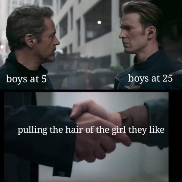 captain america meme template - boys at 5 boys at 25 pulling the hair of the girl they