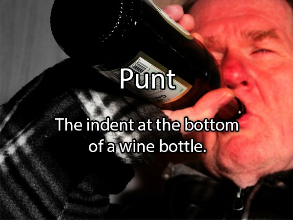 Punt The indent at the bottom of a wine bottle.
