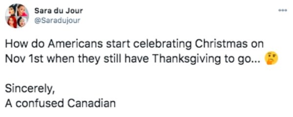 diagram - Sara du Jour How do Americans start celebrating Christmas on Nov 1st when they still have Thanksgiving to go... Sincerely, A confused Canadian