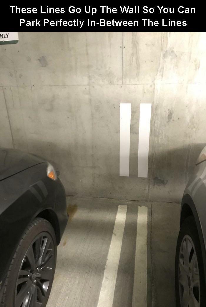 photos of cool stuff  - Idea - These Lines Go Up The Wall So You Can Park Perfectly In Between The Lines Nly