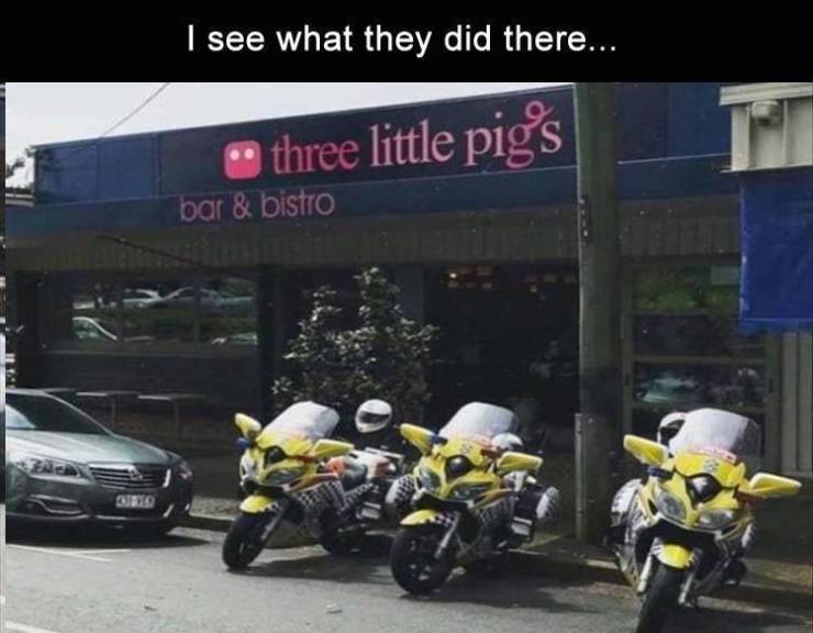 motorcycling - I see what they did there... three little pig's bar & bistro Gre