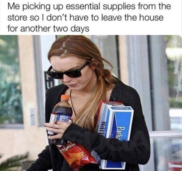 sunglasses - Me picking up essential supplies from the store so I don't have to leave the house for another two days code