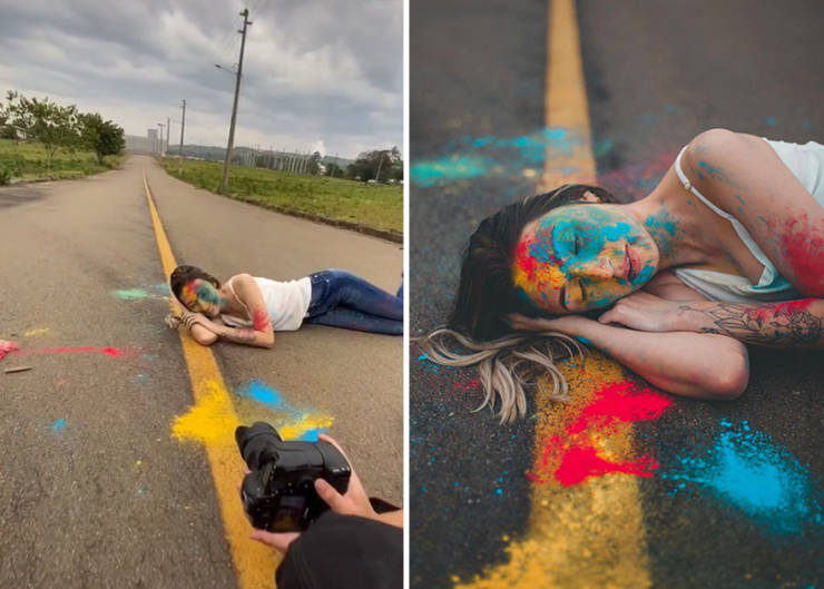 amazing photography - painted face on teh road