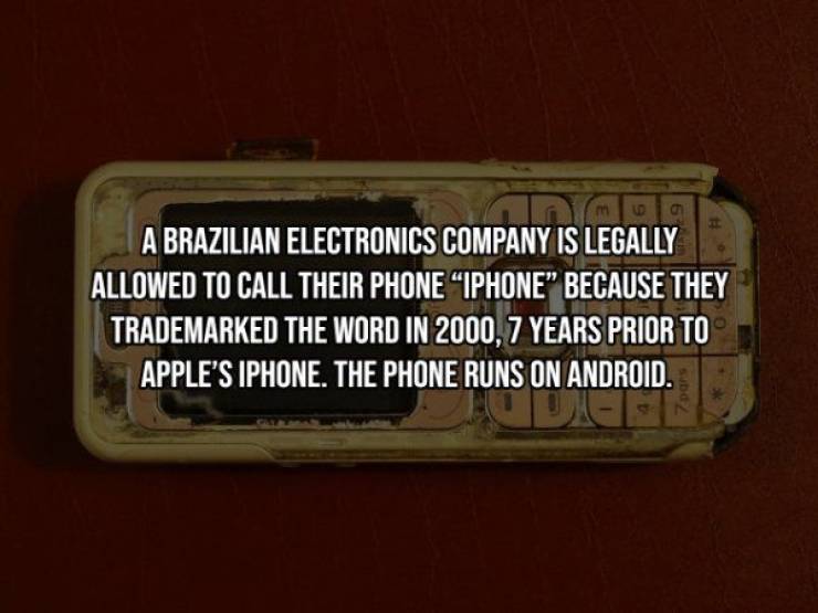 label - Ma A Brazilian Electronics Company Is Legally Allowed To Call Their Phone Iphone Because They Trademarked The Word In 2000, 7 Years Prior To Apple'S Iphone. The Phone Runs On Android. Little
