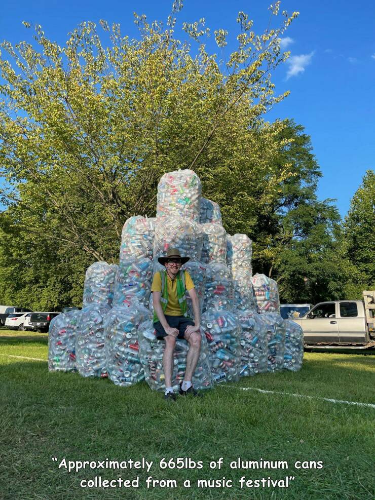 daily dose of randoms - nature - "Approximately 665lbs of aluminum cans collected from a music festival"