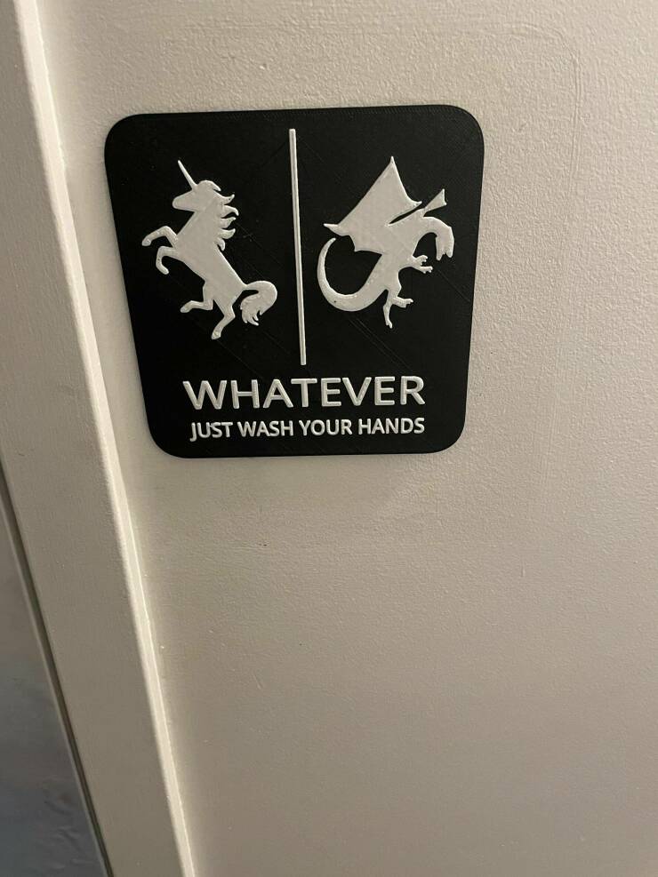 daily dose of randoms - dragon restroom sign - Whatever Just Wash Your Hands