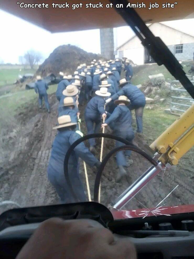 daily dose of randoms - car - "Concrete truck got stuck at an Amish job site"