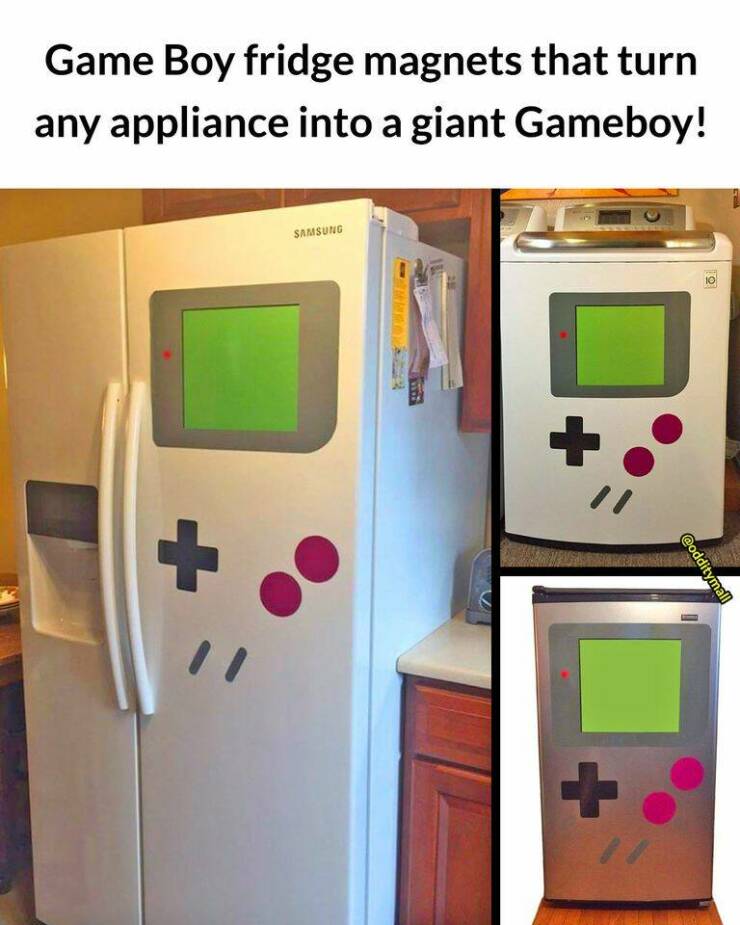 cool random photos - deco gaming - Game Boy fridge magnets that turn any appliance into a giant Gameboy! Samsung will 10