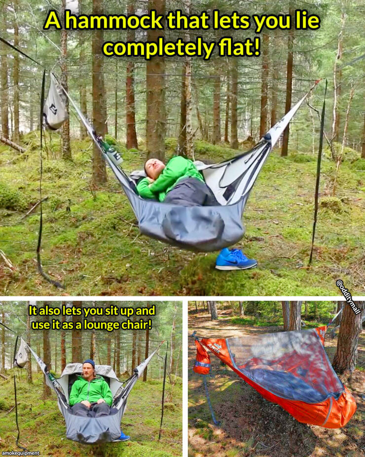 fun random pics -  hammock - A hammock that lets you lie completely flat! amokequipment 13 It also lets you sit up and use it as a lounge chair!