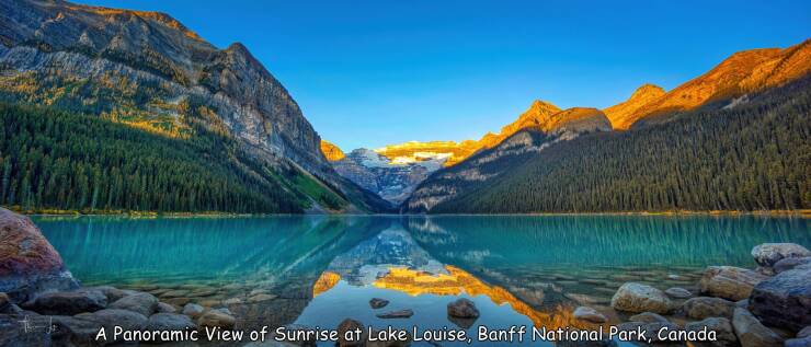cool random pics - lake louise - A Panoramic View of Sunrise at Lake Louise, Banff National Park, Canada