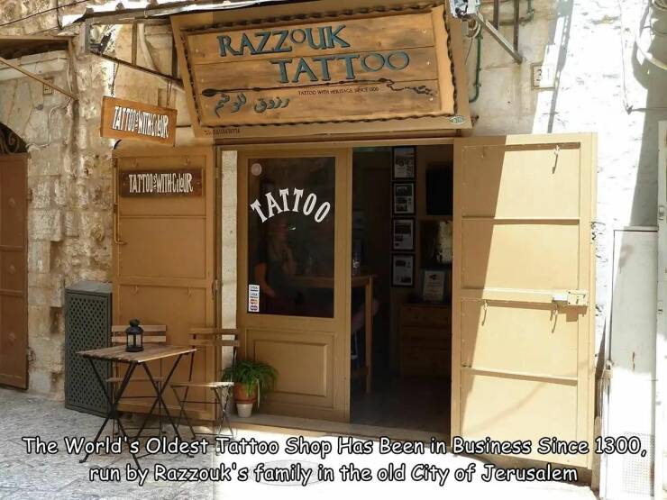 cool random pics - israel tattoo shop - Ja Tattou Withcar Tattoo With Cur Razzouk Tattoo Tattoo With Veritaca Ct 100 m Tattoo Fero 43 The World's Oldest Tattoo Shop Has Been in Business Since 1300, run by Razzouk's family in the old City of Jerusalem