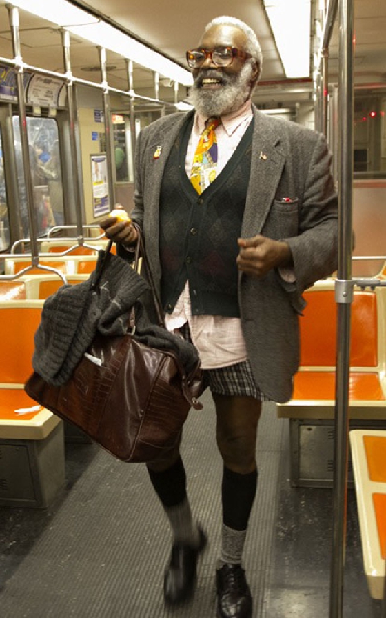 no pants subway ride in New York City subway - no pants day old man