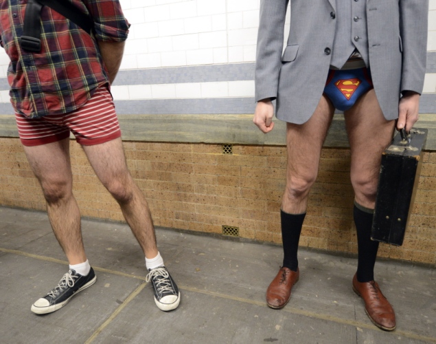 no pants subway ride in New York City subway - french men underwear