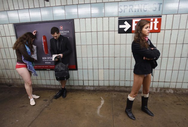 no pants subway ride in New York City subway - underwear train - Springlot Fit Orinox Non Open