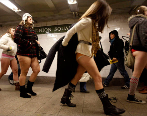no pants subway ride in New York City subway - pants down subway - Union Squa