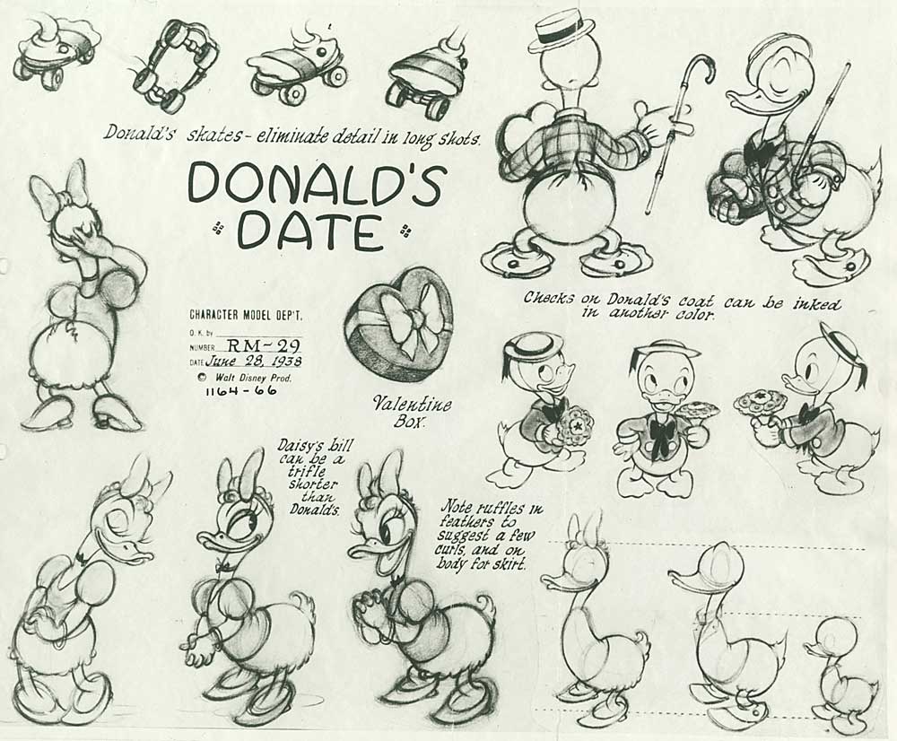 donald duck model sheets - Donald's skates eliminate detail in long shots. Donald'S Date Checks on Donald's coat can be inked in another color Character Model Dep'T. O.K By Number Rm29 Date Walt Disney Prod. 116466 Valentine Box Valentines Daisy's bill ca