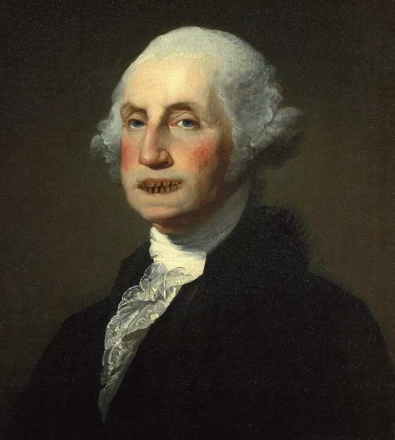 George Washington's teeth were not made of wood. His dentures were made of gold, hippopotamus ivory, lead, and human teeth, horse teeth, and donkey teeth. More info on <a href="http://www.nbcnews.com/id/6875436/#.U2GvOeZdWYk" target="_blank">NBC News</a>.