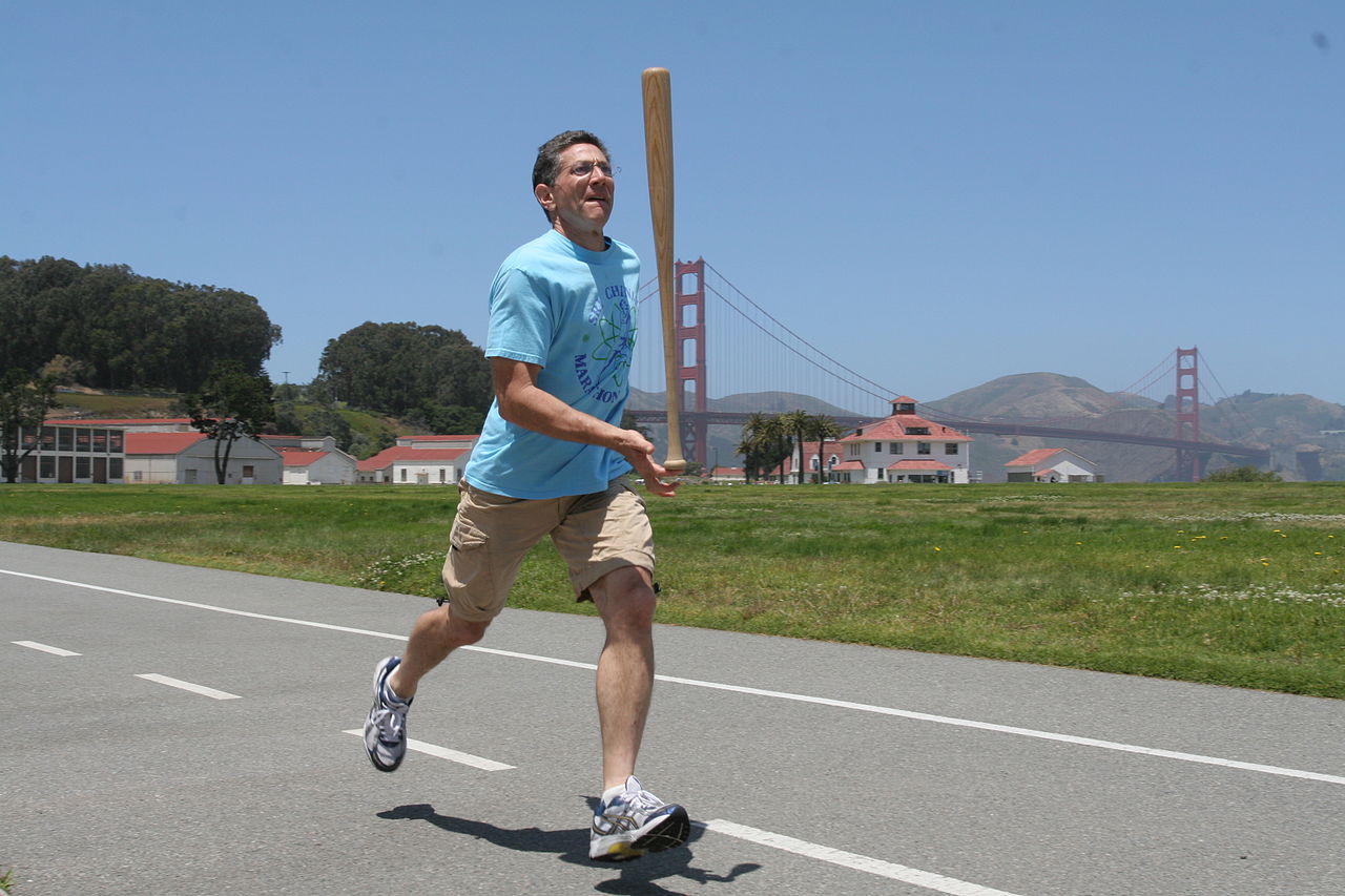Baseball Bat Balancing, fastest mile, 7 minutes 5 seconds, Jamaica, New York, June 2009 (photo from SF attempt)