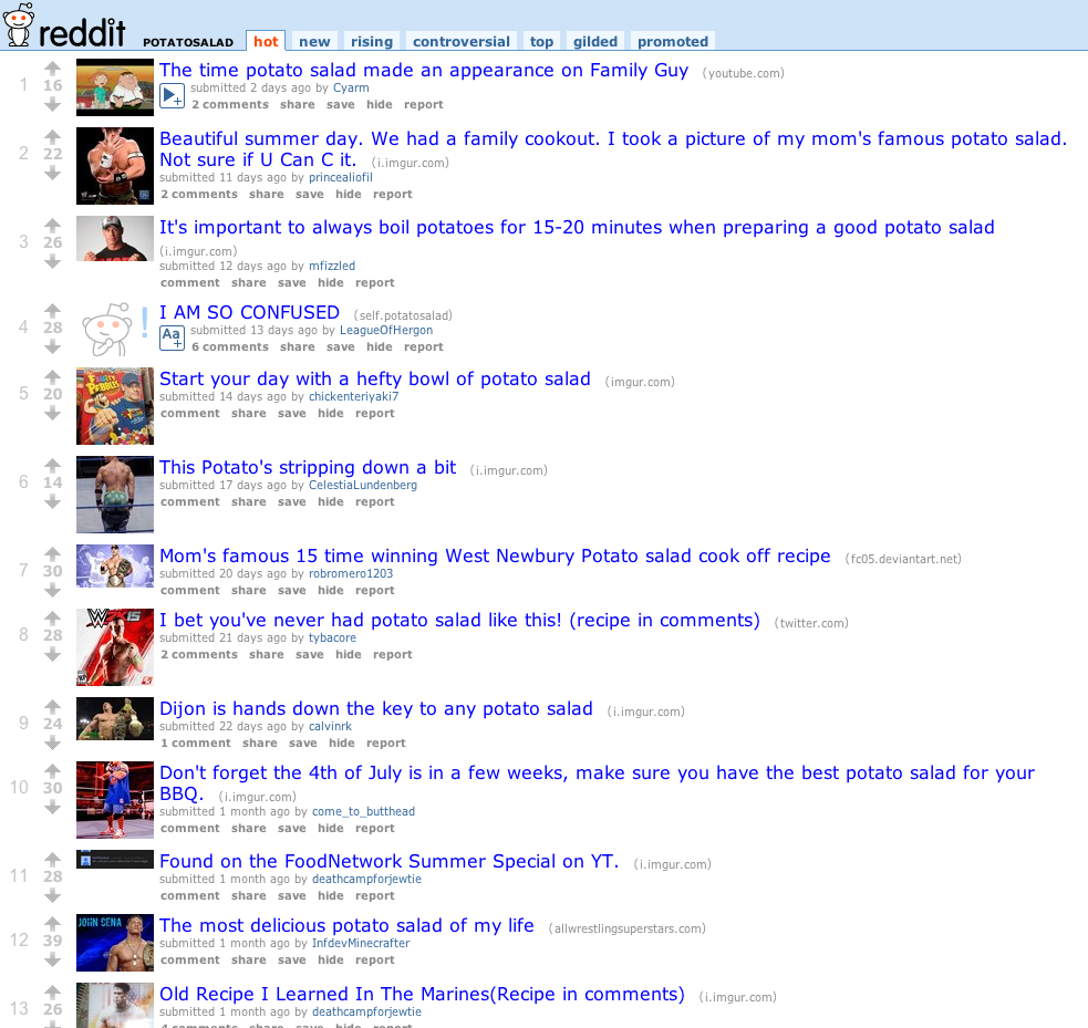 A subreddit about potato salad where all the pictures are of John Cena.