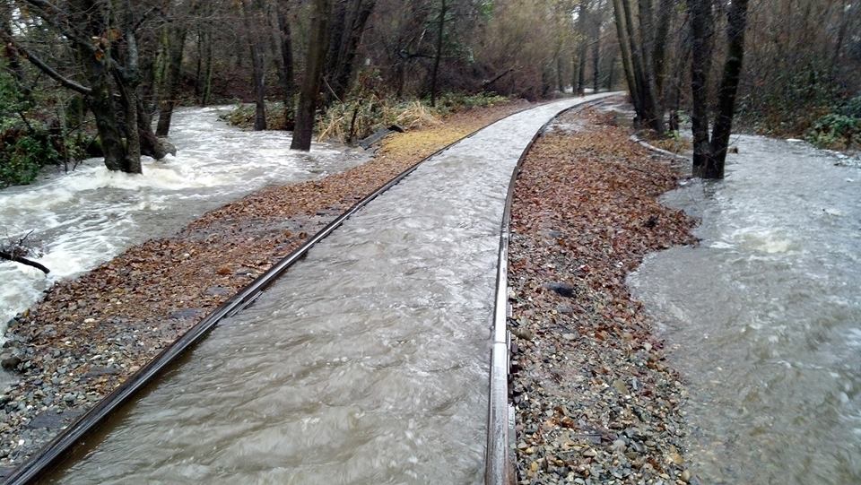 When it rains these train tracks become a creek.