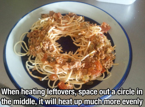 cadillac place - When heating leftovers, space out a circle in the middle, it will heat up much more evenly